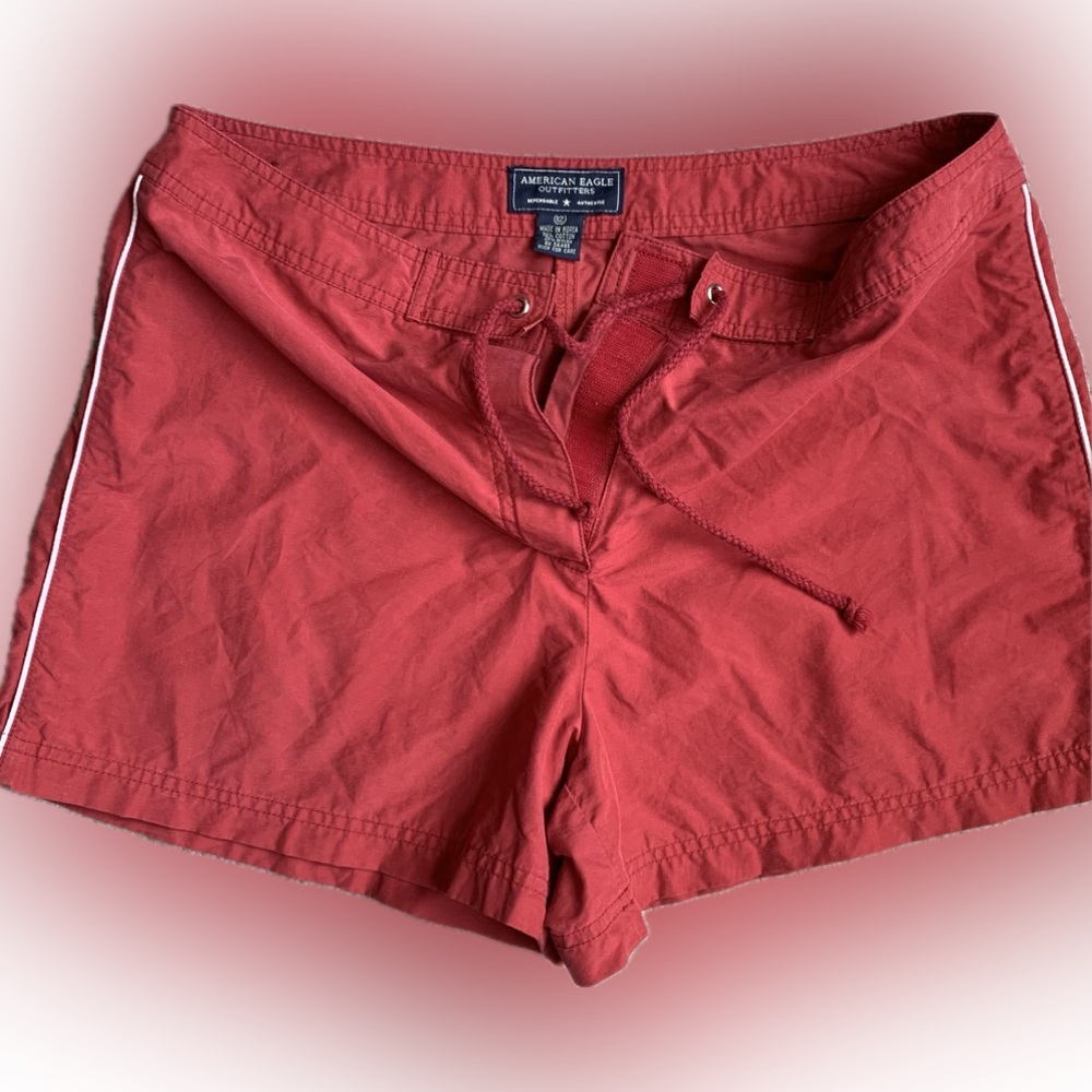 American Eagle Ladies Board 🏄‍♀️ swim shorts, size 12 red, white stripe